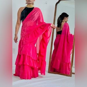 Ruffle pre draped Saree.